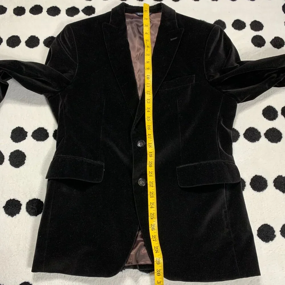 Banana Republic Velvet Blazer Sport Coat Mens 40S Black Tailored Fit Two Button - Picture 15 of 16